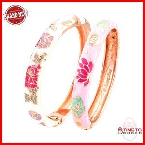 Vintage Cloisonne Enameled Bangle Bracelet Set Elegant Floral Cuff Jewelry